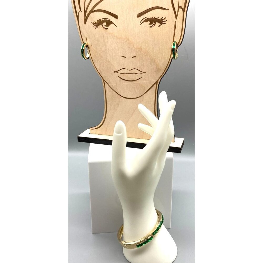 Vintage Green Crystal Channel Parure, Gold Tone with Bright Cushion and Baguette